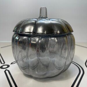 Anchor Hocking Silver Glass‎ Pumpkin Jar Lid Fall Autumn Thanksgiving Halloween